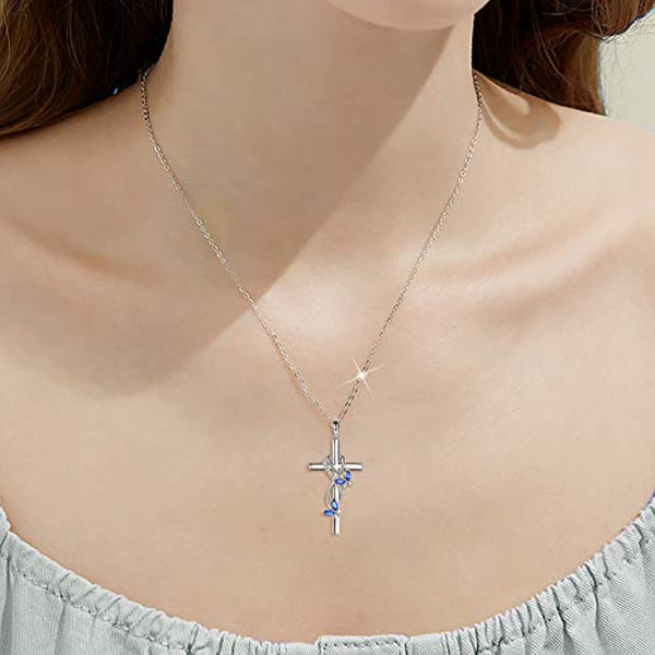 Butterfly Cross Necklace 925 Sterling Silver Cross Necklace for