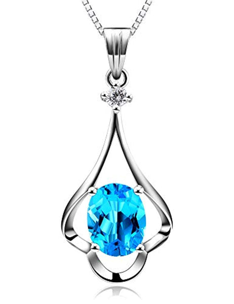 Fine Jewelry Sterling Silver Swiss Blue Topaz Natural Gemstone Gifts for  Women Pendant Necklace