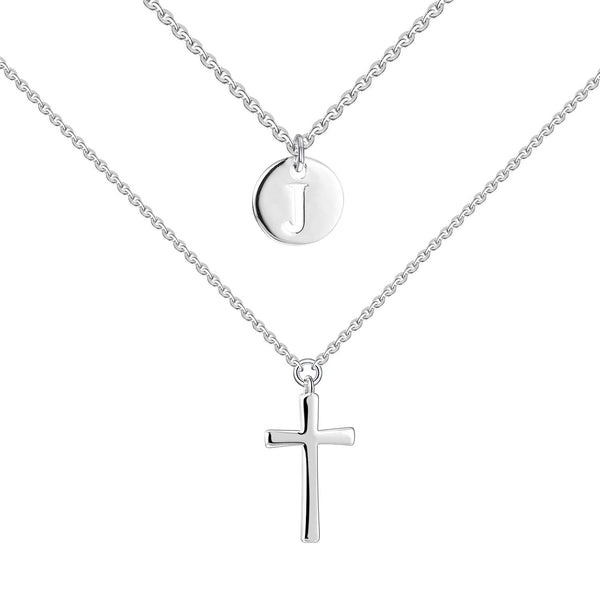 Sideways Cross Necklace Sterling Silver J Letter Initial Pendant Multilayer  Chain Layered Jewelry