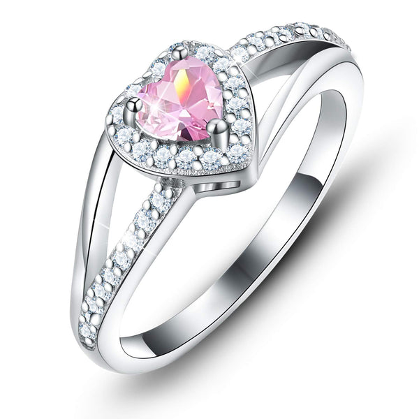 Sterling Silver Pink Cubic Zirconia Heart Dress Ring in Pink