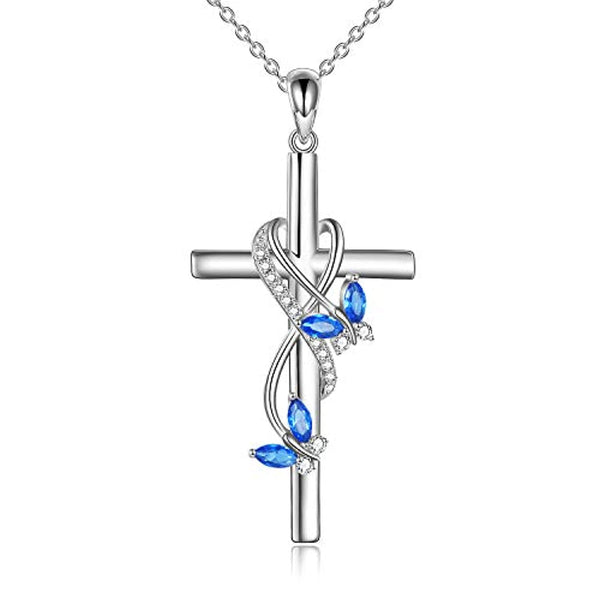 Butterfly Cross Necklace 925 Sterling Silver Cross Necklace for