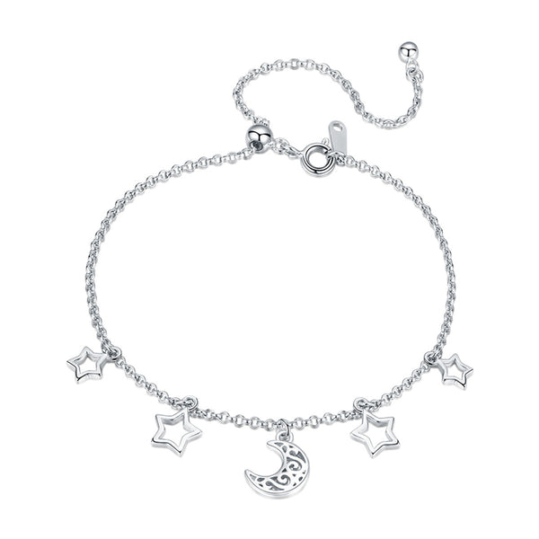 Sim Stars Charm Bracelet Sterling Silver Snake Chain | Womens to Girls Small Sz 6.75 (5.75 - 6 Loaded) | Discount Estate Jewelry