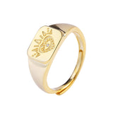 925 Sterling Silver Ring Retro Gold Coin Ring European And American Trend Heart-Shaped Crystal