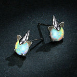 Genuine 925 Sterling Silver White Opal Licorne Animal Stud Earrings for Women Hypoallergenic  Earings for Kids