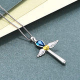 Angel Wings Blue Jewel Cross Necklace 18 Inch Silver Chain Necklace Design