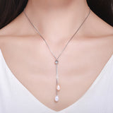 S925 Sterling Silver Elegant Declaration Pendant Necklace White Gold Plated Freshwater Pearl Necklace