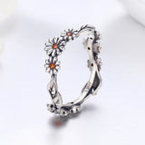 S925 sterling silver daisy flower ring oxidized zircon ring