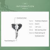 925 Sterling Silver Large Toothless Elephant  Charm For Bracelet  Fashion Jewelry For Women or Men