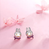 S925 sterling silver rabbit Stud earrings zodiac jewelry