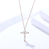 S925 sterling silver jewelry Dongdaemun fashion accessories exquisite zircon pendant cross necklace