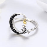 S925 sterling silver magic witch ring oxidized gold-plated zircon ring