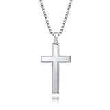 Cool Cross Pendant Necklace Classic High Polish Sterling Silver Shiny Cross Pendant Long Necklace for Men/Women