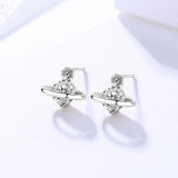 S925 Sterling Silver Jewelry Female Small Fresh Zircon Earrings Universe Planet Earrings Trend Accessories