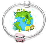 Peace Bus Charms,925 Sterling Silver with Pink Enamel, Mini Beads Fit Pandora Charm Bracelets and European Snake Chains for women, Travel/DIY Charms-Peaceful Theme, Memorable Gifts for Volunteer