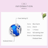 925 Sterling Silver  Beads Charm Jewelry Blue Round Design Vine Pattern Precious Jewelry For Women