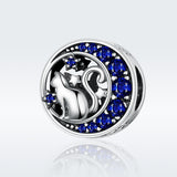 S925 sterling silver Oxidized zirconia Moon cat charms