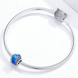 925 Sterling Silver  Beads Charm Jewelry Blue Round Design Vine Pattern Precious Jewelry For Women