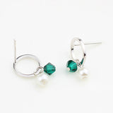 Korean Version Of Beads Fashion Emerald Sterling Silver Circle Earrings 925 Fashion Jewelry