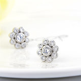 S925 Sterling Silver Stud Flower Zirconia Gemstone Earrings Jewelry