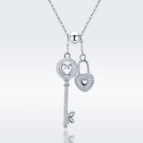 S925 Sterling Silver Heart Lock Key Pendant Necklace White Gold Plated Zircon Necklace