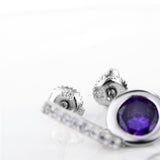 S925 Little Gemstone Cubic Zirconia Silver Earrings Purple Stone Earrings