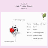 925 Sterling Silver Cute Bear with Heart Beads Charm For DIY Bracelet  Fashion Jewelry For Gift