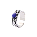 925 Sterling Silver Ring Vintage Grain Blue Micro-Inlaid Turquoise Opening