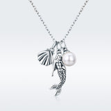 S925 sterling silver mermaid legend pendant necklace oxidized shell pearl necklace