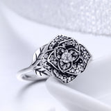 S925 Sterling Silver Rose Love Ring Oxidized Cubic Zirconia Ring