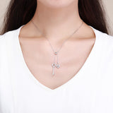 S925 Sterling Silver Heart Lock Key Pendant Necklace White Gold Plated Zircon Necklace