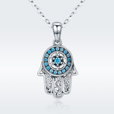 S925 Sterling Silver Hamsa Guardian Pendant Necklace Oxidized Zircon Necklace