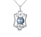 S925 Sterling silver freshwater pearl cubic zirconia  pendant necklace