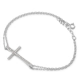 Silver Cubic Zircon Sideway Cross Anklets Bracelet