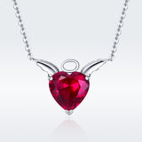 S925 Sterling Silver Red Angel Pendant Necklace White Gold Plated Zircon Necklace