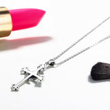 S925 Sterling Silver Rose Cross Necklace Oxidized Zircon Pendant Necklace