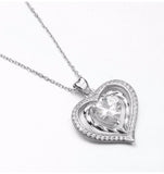 925 Sterling Silver Luxury Heart Crystal in Hearts Pendant Necklace for Women's Fashion Romantic Jewelry