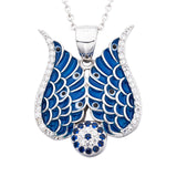 Silver Wing Shaped Pendant Necklace With CZ Gemstone Necklace