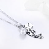 S925 sterling silver mermaid legend pendant necklace oxidized shell pearl necklace