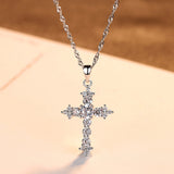 Elegant cross  round cubic zirconia pendant sterling silver necklace