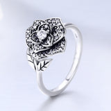 S925 Sterling Silver Rose Love Ring Oxidized Cubic Zirconia Ring