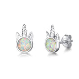 Silver Unicorn Stud Earrings Opal Cute Animal