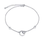 925 Sterling Silver Interlocking Double Circle Heart Anklet Chain Foot Jewelry For Women