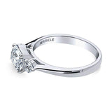 Rhodium Plated Sterling Silver 3-Stone East-West Promise Engagement Ring Made with Swarovski Zirconia Emerald Cut