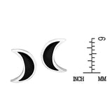 Black Onyx Crescent Moon Shaped 925 Sterling Silver Stud Earrings