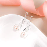 Women's 925 Sterling Silver 9MM Pearl Elegant Floral Vine Bridal Feast Pierced Dangle Earrings