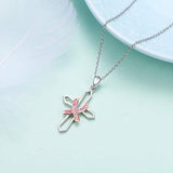 925 Sterling Silver Pink CZ Ribbon Cross Pendant Necklace for Women