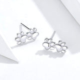 Sterling Silver  Animal Footprint Stud Earrings Christmas Teen Girl Gifts