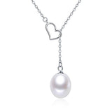 Silver  While teardrop Pearl Heart Pendant Necklace