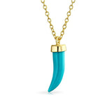 Minimalist Compressed Turquoise Italian Horn Lucky Amulet Pendant Necklace For Women 925 Sterling Silver