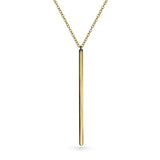 Minimalist Vertical Linear Flat Bar Pendant Necklace For Women For Teen 925 Sterling Silver With Chain